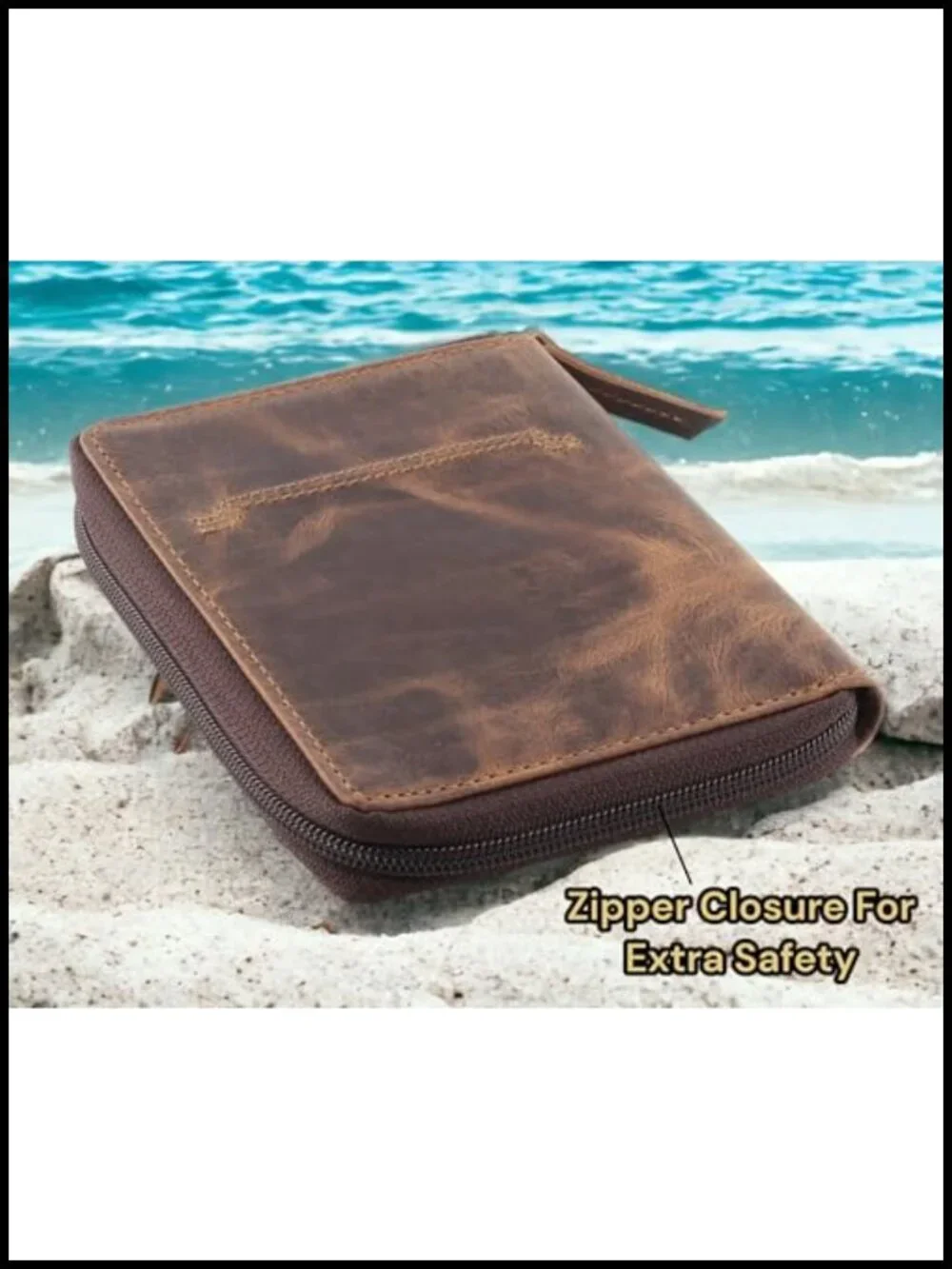 Full Grain Leather RFID Blocking Passport Wallet Travel Document Holder Zip